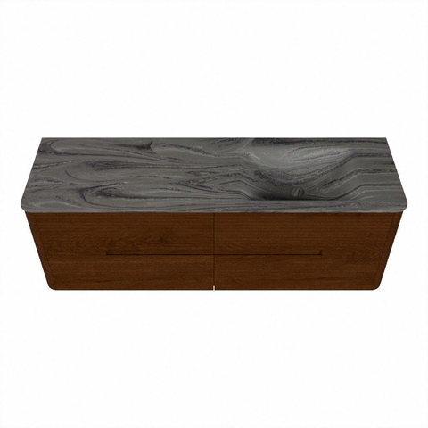 Mondiaz CIRO-DLUX Badkamermeubelset - 150x45x50cm - Solid surface wastafel Sombra - 1 wasbak Rechts - 1 kraangat - 4 lades - Ruby SW1532022