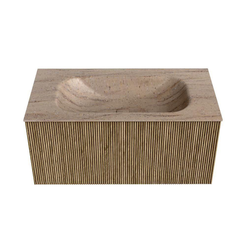 MONDIAZ KURVE-DLUX Meuble de salle de bains 90cm couleur Dusk avec 1 tiroir et 0 porte. Lavabo BIG SMALL Central sans trou de robinet Saba. SW1433342