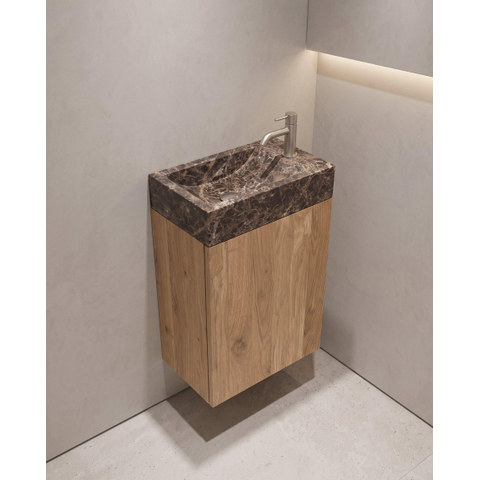 Saniclass Holz Pure Toiletmeubelset - 40x60.5cm - 1 deur - fontein dark emporador - kraangat rechts - eiken natural SW1577759