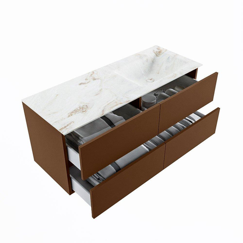 MONDIAZ VICA-DLUX Ensemble meuble de salle de bains - 120cm - meuble bas rust - 4 tiroirs - vasque encastrée cloud à droite - sans trous de robinetterie - version haute 60cm - frape SW1089093