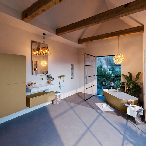 Mondiaz ALAN-DLUX Ensemble de meuble - 100cm - meuble Oro mat - 1 tiroir - Lavabo Cloud Glace suspendu - vasque Droite - 0 trous de robinet SW805995