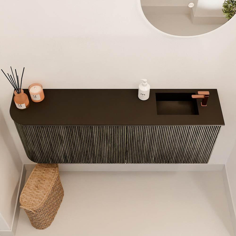 Mondiaz JOYA 111.6cm meuble de salle de bains - arrondi gauche couleur Shadow - Vasque FAYE position Droite 1 trou de robinet couleur Urban. SW1421536
