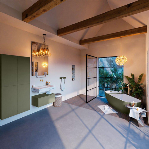 Mondiaz ALAN-DLUX Ensemble de meuble - 70cm - meuble Army mat - 1 tiroir - Lavabo Cloud Glace suspendu - vasque Centre - 0 trous de robinet SW805919