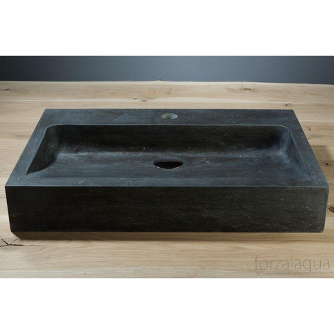Forzalaqua Palermo lavabo - 60x40x9cm - 1 trou de robinet - pierre bleue adouci (noir) FO100036