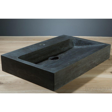 Forzalaqua Palermo lavabo - 60x40x9cm - 1 trou de robinet - pierre bleue adouci (noir) FO100036