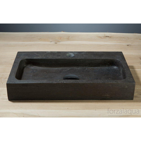 Forzalaqua Taranto lavabo - 50x30x8cm - 1 trou de robinet - pierre bleue adouci (noir) FO100047