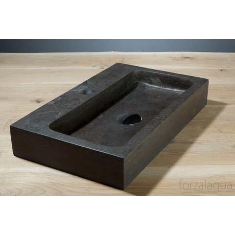 Forzalaqua Taranto lavabo - 50x30x8cm - 1 trou de robinet - pierre bleue adouci (noir) FO100047