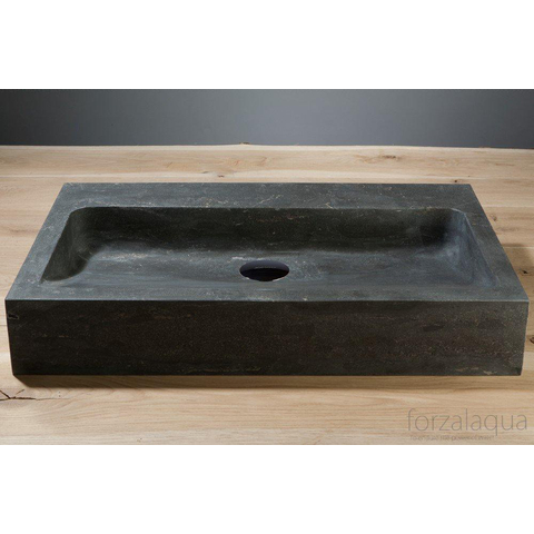 Forzalaqua Palermo wastafel - 60x40x9cm - zonder kraangat - gezoet hardsteen (zwart) FO100070
