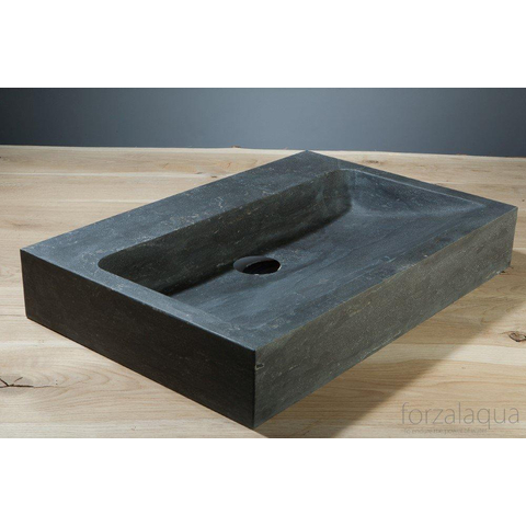 Forzalaqua Palermo wastafel - 60x40x9cm - zonder kraangat - gezoet hardsteen (zwart) FO100070