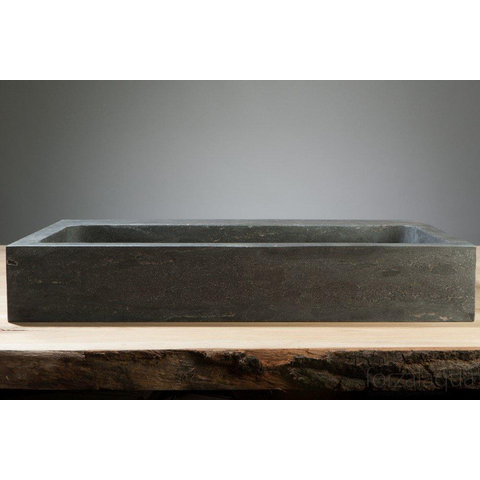 Forzalaqua Palermo wastafel - 60x40x9cm - zonder kraangat - gezoet hardsteen (zwart) FO100070