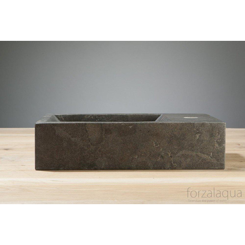 Forzalaqua Venetia lavabo de WC 40x22x10cm cuve à gauche 1 trou de robinet à droite Pierre naturelle Pierre bleue adoucie FO100074