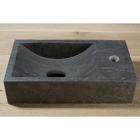 Forzalaqua Venetia lavabo de WC 40x22x10cm cuve à gauche 1 trou de robinet à droite Pierre naturelle Pierre bleue adoucie FO100074