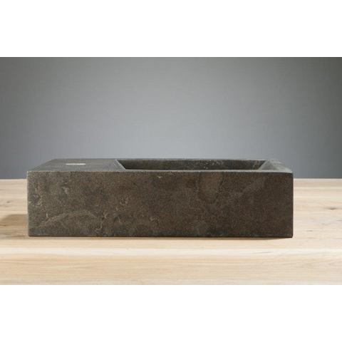 Forzalaqua Venetia lave-mains 40x22x10cm vasque à droite 1 trou de robinet à gauche Pierre naturelle Pierre bleue adoucie FO100075