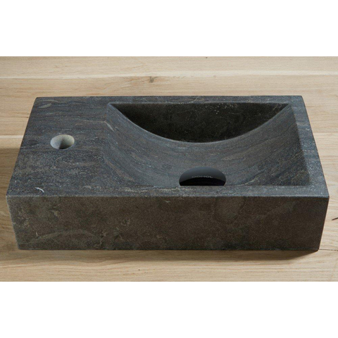Forzalaqua Venetia lave-mains 40x22x10cm vasque à droite 1 trou de robinet à gauche Pierre naturelle Pierre bleue adoucie FO100075