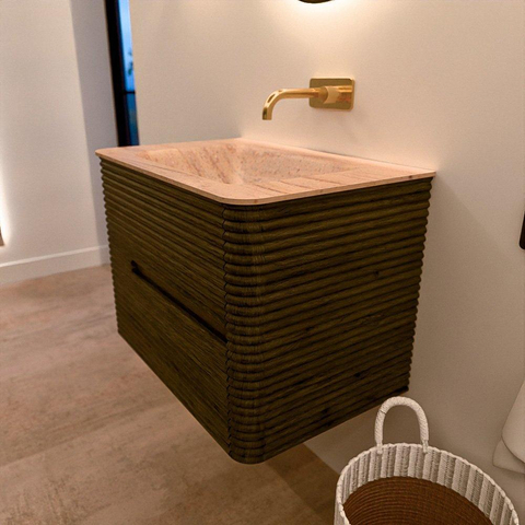 Mondiaz CIRO-DLUX Badkamermeubelset - 70x45x50cm - Solid surface wastafel Saba - 1 wasbak Midden - zonder kraangaten - 2 lades - Shadow SW1532685