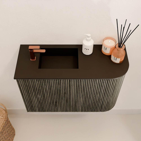 Mondiaz JOYA 61.6cm toiletmeubel - ronding rechts kleur Shadow - Wastafel FAYE positie Links 1 kraangat kleur Urban. SW1421555