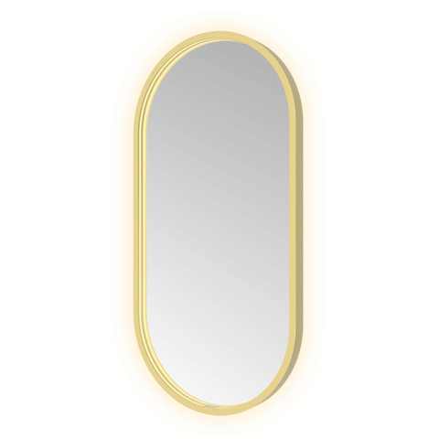 Hotbath &MORE Spiegel Oval - 40x80cm - direct en indirect LED - spiegelverwarming - dimbaar - met afstandsbediening - PVD - geborsteld messing goud SW1245603