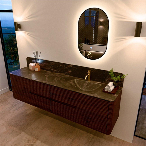 Mondiaz CIRO-DLUX Badkamermeubelset - 190x45x50cm - Solid surface wastafel Lava - 1 wasbak Rechts - 1 kraangat - 4 lades - Ruby SW1531615