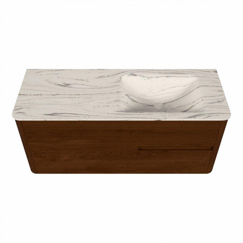 Mondiaz CIRO-DLUX Ensemble de meubles de salle de bains - 120x45x50cm - lavabo Solid surface Nata - 1 vasque à droite - sans trous de robinet - 2 tiroirs - Ruby SW1532046