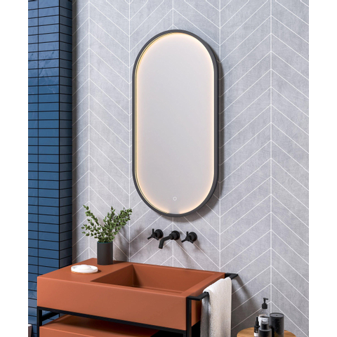 H&R Badmeubelen Ghost spiegel – ovaal – 40x80 cm – indirecte LED rondom – spiegelverwarming – Zwart mat SW997235
