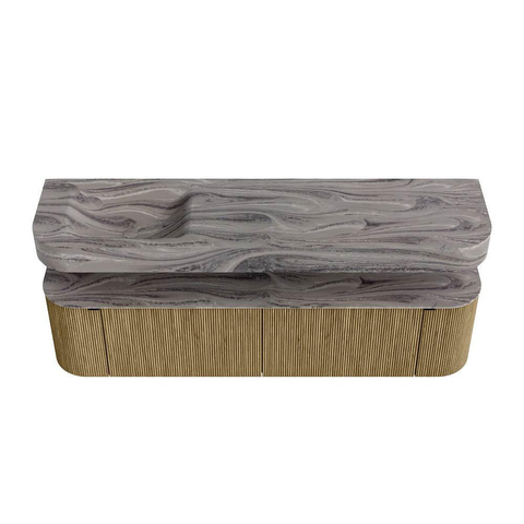 MONDIAZ THOR-DLUX 180cm meuble de salle de bains arrondi gauche + droite couleur Dusk avec 2 tiroirs et 2 portes. Vasque suspendue CLOUD Gauche 1 trou de robinet couleur Sombra. SW1466347