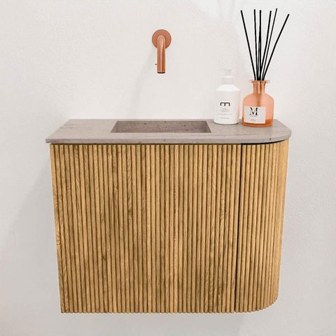 Mondiaz JOYA-DLUX Meuble de toilette 51,6cm - arrondi droit couleur Chêne - Vasque FAYE position Gauche Sans trou de robinet couleur Saba SW1424179