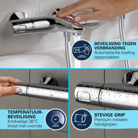 GROHE Precision Trend Ensemble de douche - robinet de douche thermostatique - avec ensemble barre de douche - 60cm - douchette à main carrée - 1 type de jet - flexible de douche lisse - chrome SW1028103