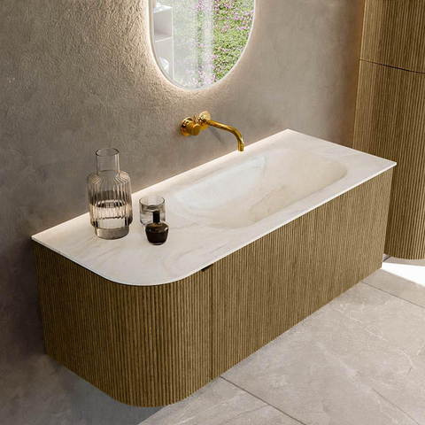 Mondiaz KURVE-DLUX Ensemble meuble de salle de bains - 115x46x40cm - 1 tiroir - 1 porte - lavabo solid surface - droit - sans trou de robinet - Dusk SW1415138