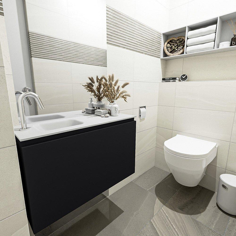 MONDIAZ OLAN Toiletmeubel 80x30x40cm met 1 kraangaten 1 lades urban mat Wastafel Lex links Solid Surface Wit SW473219
