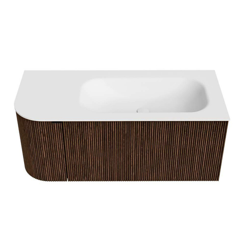 MONDIAZ KURVE Meuble de salle de bains 105 cm avec module 25 L couleur Walnut avec 1 tiroir et 1 porte. Vasque BIG SMALL droite 1 trou de robinet Talc. SW1138256