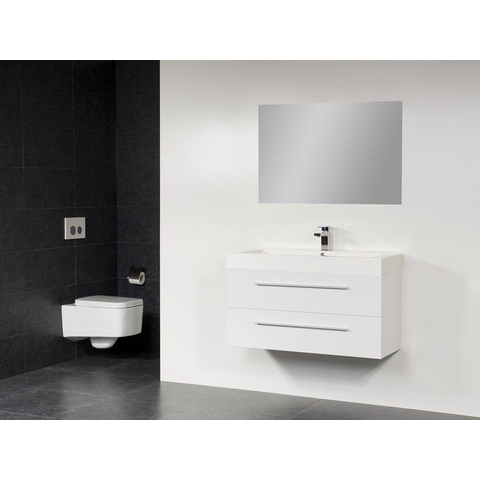 Saniclass Florence Meuble salle de bain avec miroir 100x48.5cm 1 trou pour robinetterie Blanc brillant sw6478
