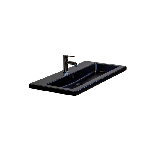 H&R Badmeubelen Djazz Wastafel - 101x45.5x4cm - 1 kraangat - keramiek zwart mat SW235616