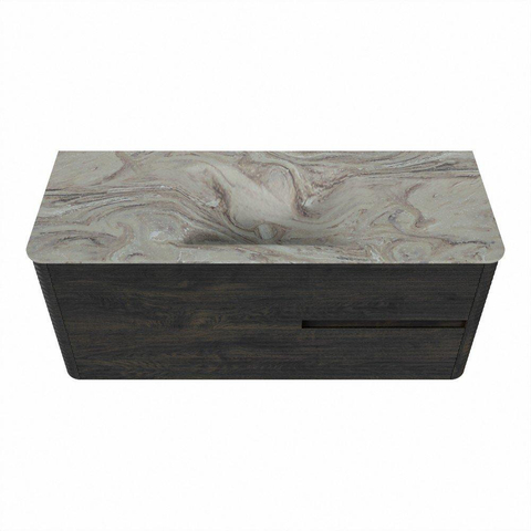 Mondiaz CIRO-DLUX Ensemble de meubles de salle de bains - 120x45x50cm - vasque solid surface Glace - 1 lavabo central - sans trous de robinet - 2 tiroirs - Shadow SW1532204