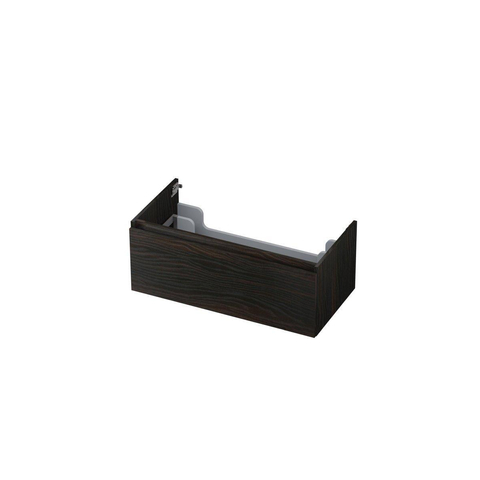 INK Wastafelonderkast - 90x45x35cm - 1 lade - greeploos - met houten keerlijst - MFC - Intens eiken SW439341