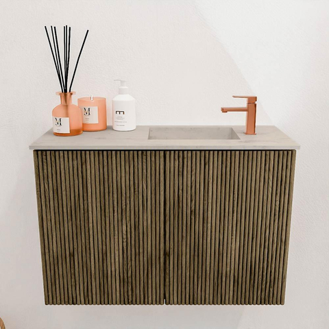 Mondiaz JOYA-DLUX 60cm meuble de salle de bains - couleur Dusk - Vasque FAYE position Droite 1 trou de robinet couleur Opalo. SW1423286