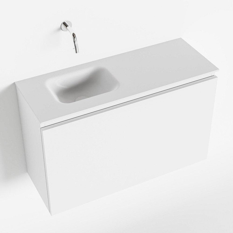 MONDIAZ OLAN Toiletmeubel 80x30x40cm met 0 kraangaten 1 lades talc mat Wastafel Lex links Solid Surface Wit SW473192