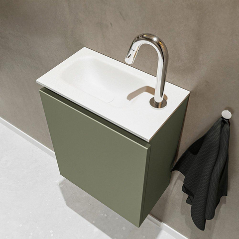 MONDIAZ TURE Kit lave-mains - 40x23x50cm - 1 trou de robinet - 1 porte - armée mate - Lavabo à gauche - Acrylique Blanc SW474976