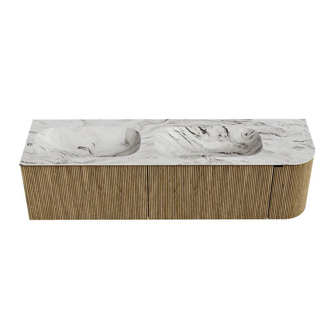 Mondiaz KURVE-DLUX Ensemble meuble de salle de bains - 165x46x40cm - 2 tiroirs - 1 porte - lavabo solid surface - double / gauche - 2 trous de robinet - Dusk SW1415525