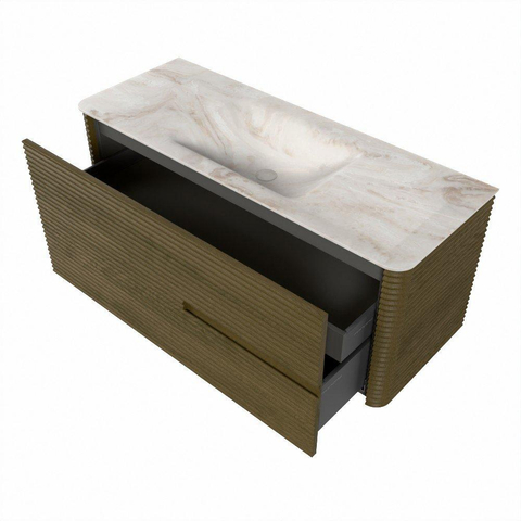 Mondiaz CIRO-DLUX Badkamermeubelset - 120x45x50cm - Solid surface wastafel Frappe - 1 wasbak Midden - 1 kraangat - 2 lades - Dusk SW1532819