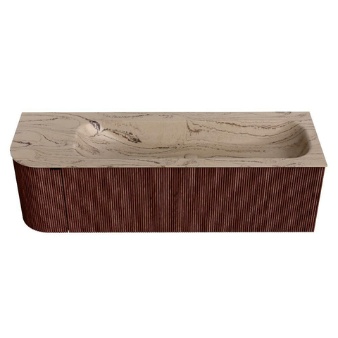 MONDIAZ KURVE-DLUX Meuble de salle de bains 145cm arrondi à gauche couleur Ruby avec 1 tiroir et 1 porte. Lavabo BIG LARGE à droite sans trou de robinet Arena. SW1431519