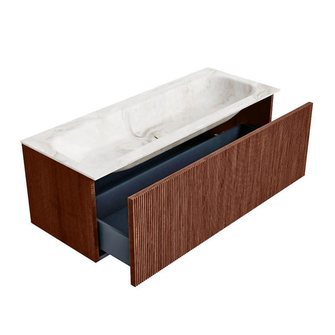 Mondiaz KURVE-DLUX Badkamermeubelset - 120x46x40cm - 1 lade - wastafel solid surface - midden - 2 kraangaten - Ruby SW1415663