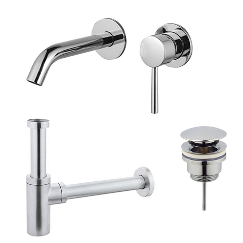 Fortifura Calvi Slim Wastafelkraanset - inbouw wastafelkraan - klikwaste plug - design - sifon - hoogglans chroom SW915260