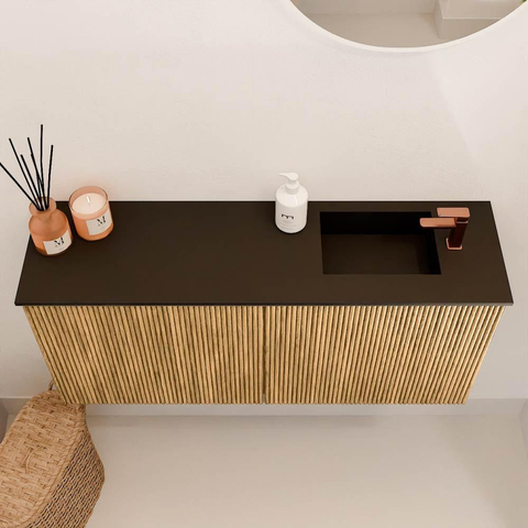Mondiaz JOYA 90cm meuble de salle de bains - couleur Oak - Vasque FAYE position Droite 1 trou de robinet couleur Urban SW1421181
