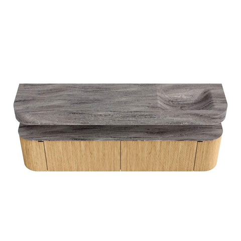 MONDIAZ THOR-DLUX Meuble de salle de bains 190cm arrondi gauche + droite couleur Oak avec 2 tiroirs et 2 portes. Vasque suspendue CLOUD Droite 1 trou de robinet couleur Oza. SW1466805
