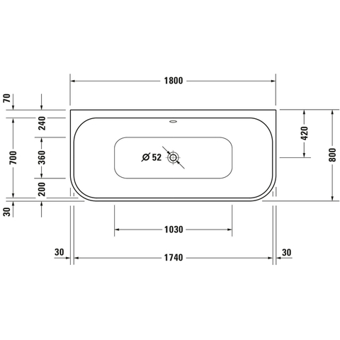 Duravit Happy D.2 Bad acryl half - vrijstaand - 180x80x46cm - met paneel - back-to-wall - glans wit SW68393