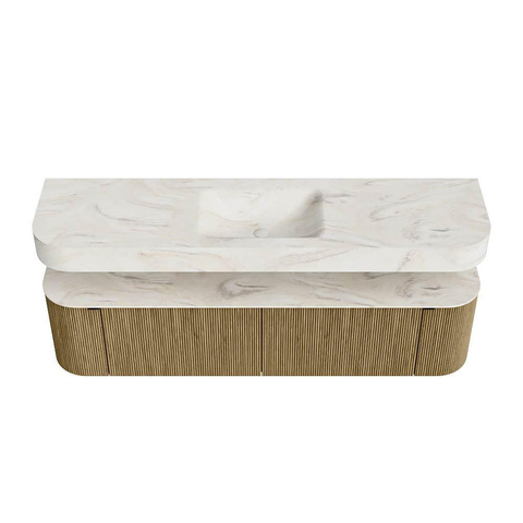 MONDIAZ THOR-DLUX 180cm meuble de salle de bains arrondi gauche + droite couleur Dusk avec 2 tiroirs et 2 portes. Vasque suspendue CLOUD Milieu 1 trou de robinet couleur Ostra. SW1467696