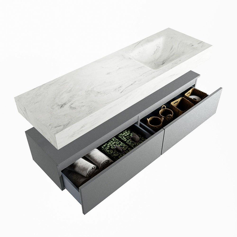 MONDIAZ ALAN - DLUX Badkamermeubelset - 150cm - onderkast - Plata - 2 lades - vrijhangende wastafel - wasbak rechts - 1 kraangat - Opalo SW806744