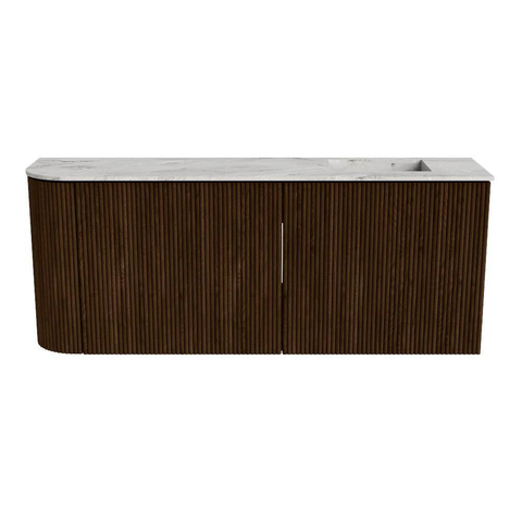 Mondiaz JOYA-DLUX 101.6cm meuble de salle de bains - arrondi gauche couleur Noyer - Vasque FAYE position Droite Sans trou de robinet couleur Glace. SW1422453