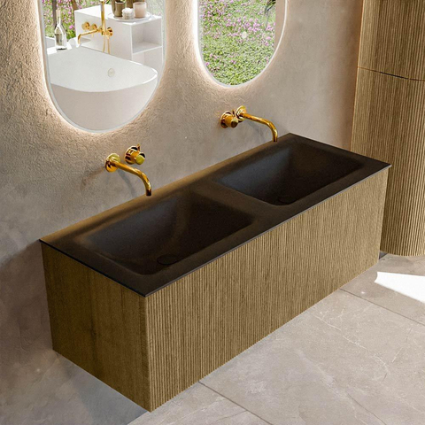 Mondiaz KURVE Ensemble meuble de salle de bains - 120x46x40cm - 1 tiroir - lavabo solid surface - double - sans trou de robinet - Dusk SW1414819