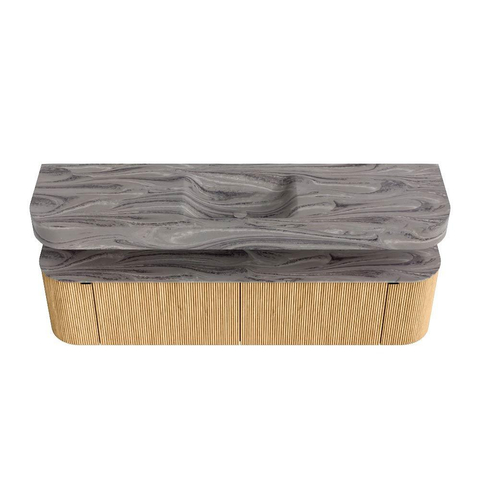 MONDIAZ THOR-DLUX 180cm meuble de salle de bains arrondi gauche + droite couleur Oak avec 2 tiroirs et 2 portes. Vasque suspendue CLOUD Centre sans trou de robinet couleur Sombra. SW1467731